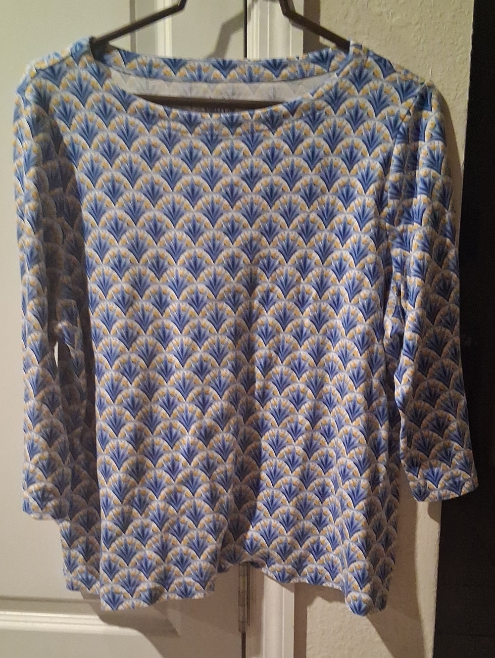 croft & barrow Blue and Yellow Long Sleeve Printed Top